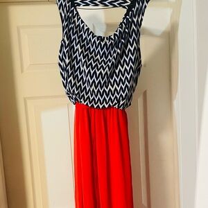Chevron Patterned Dress With Red Skirt
